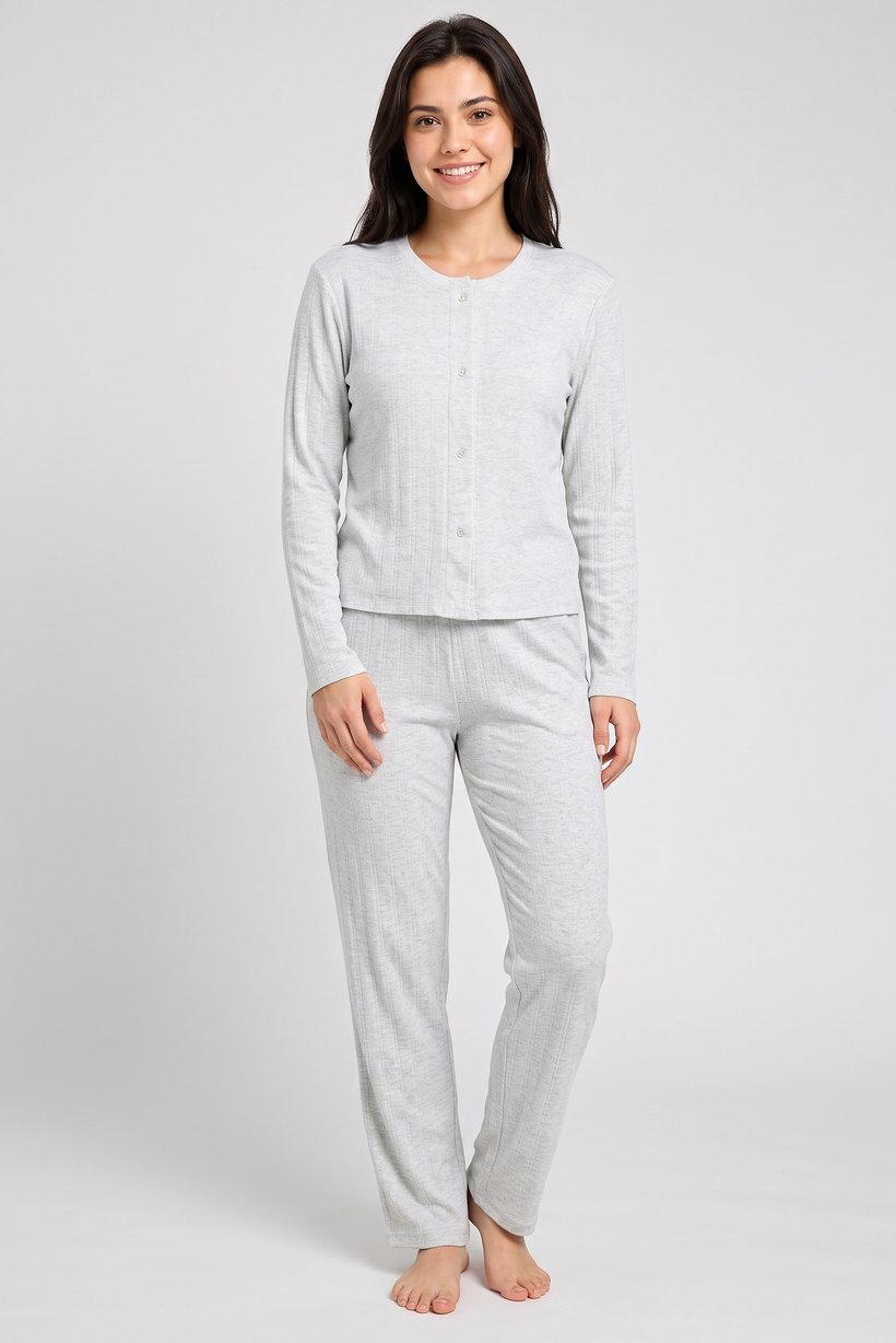 Women 2 Pieces Textured Top and Pants Pajama Set, Grey