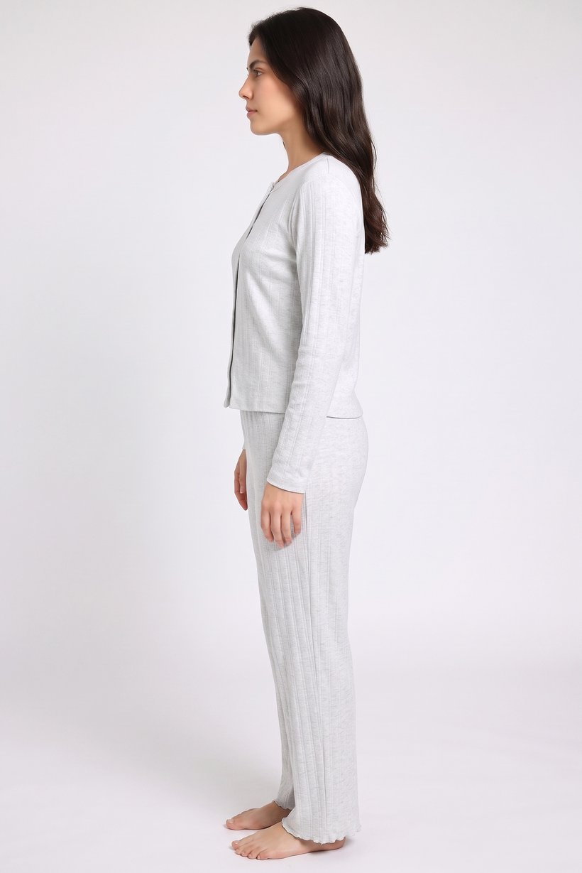 Women 2 Pieces Textured Top and Pants Pajama Set, Grey