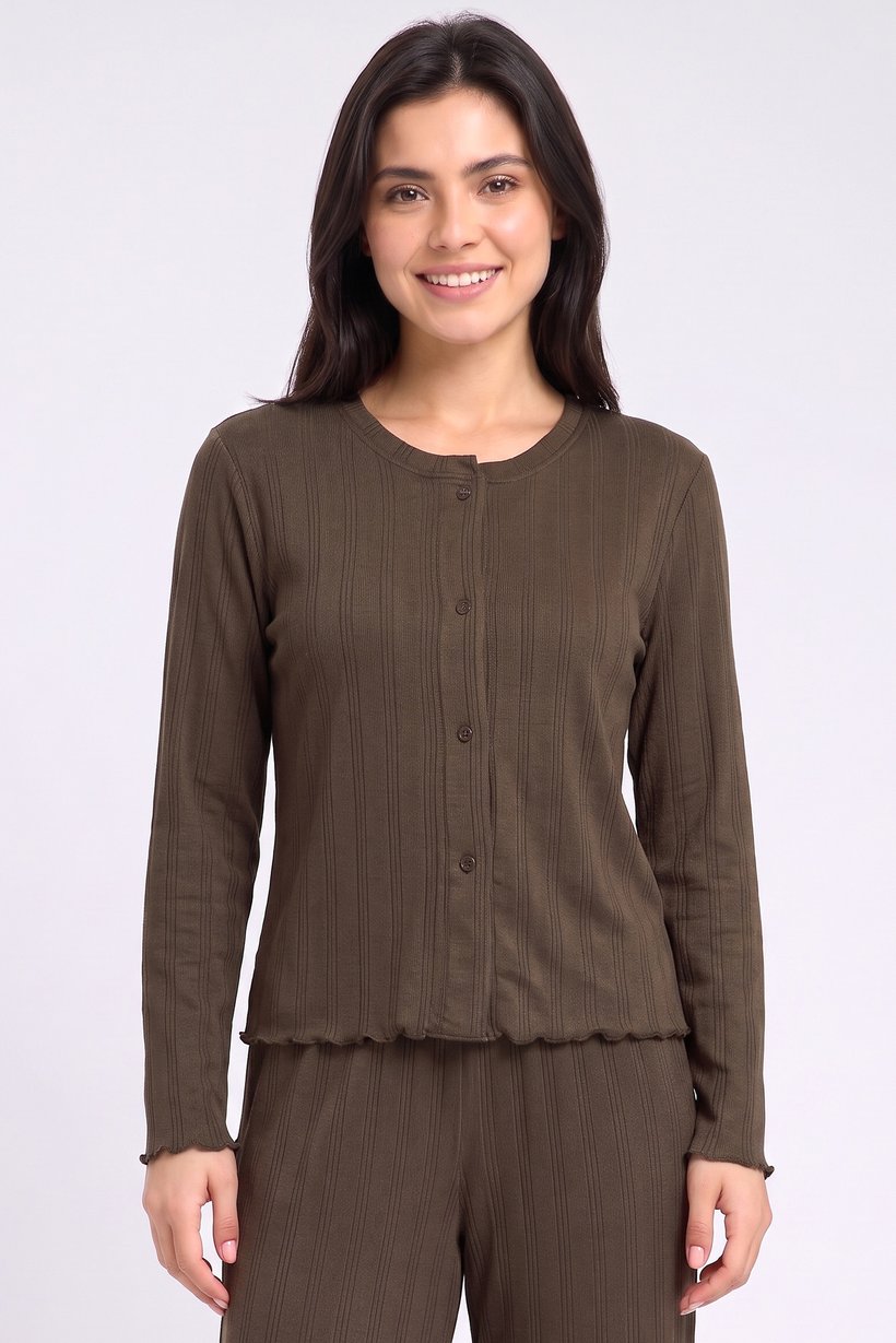 Women 2 Pieces Long Sleeve Top And Bottom Pajama Set, Dark Olive