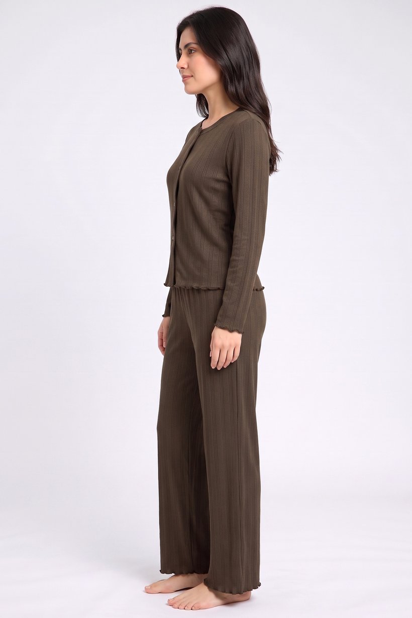 Women 2 Pieces Long Sleeve Top And Bottom Pajama Set, Dark Olive