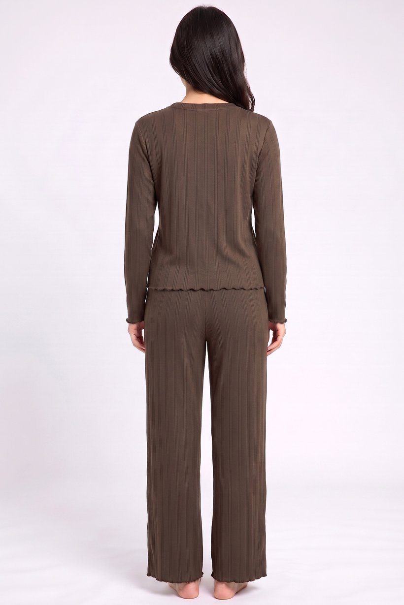 Women 2 Pieces Long Sleeve Top And Bottom Pajama Set, Dark Olive
