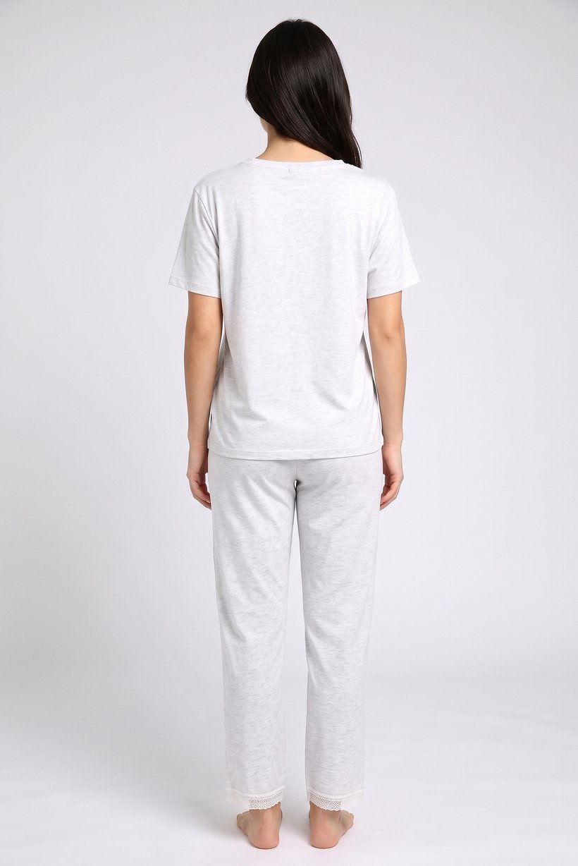 Women 2 Pieces Heather Top And Bottom Pyjama Set, Light Grey