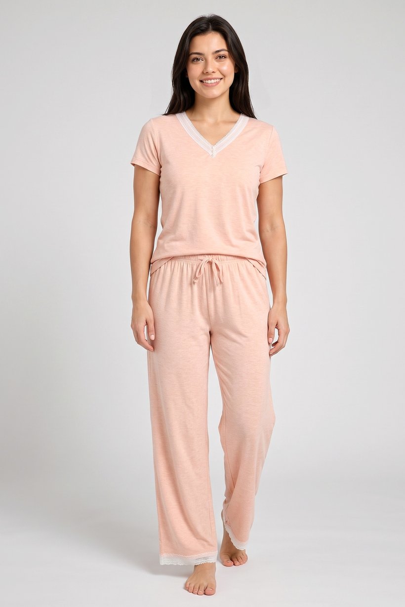 Women 2 Pieces Heather Top And Bottom Pyjama Set, Heather Pink