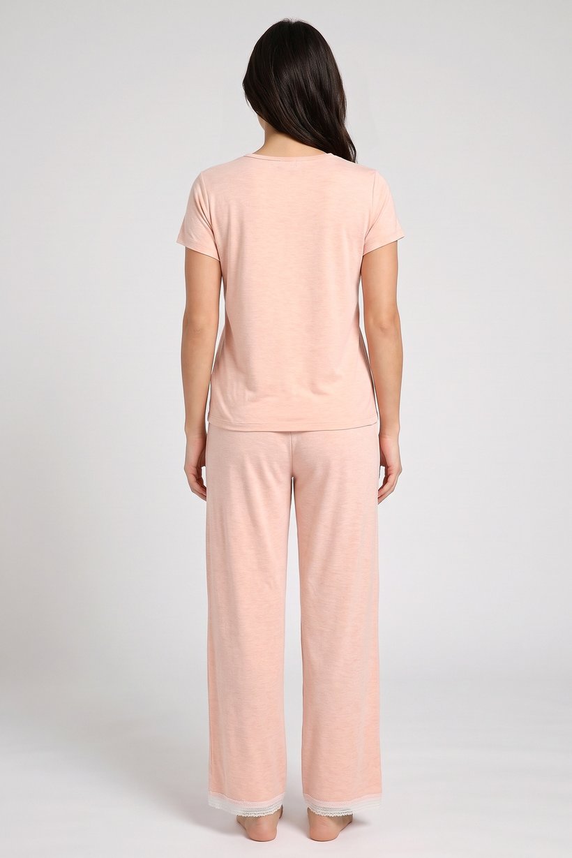 Women 2 Pieces Heather Top And Bottom Pyjama Set, Heather Pink