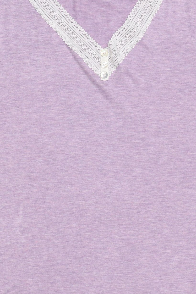 Women 2 Pcs Heather Short Sleeve T-Shirt And Pants Pyjama Set, Light Purple