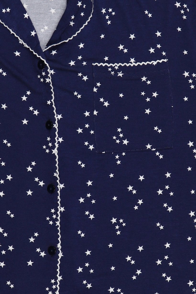Women 2 Pieces Allover Print Long Sleeve Top And Bottom Pyjama Set, Navy