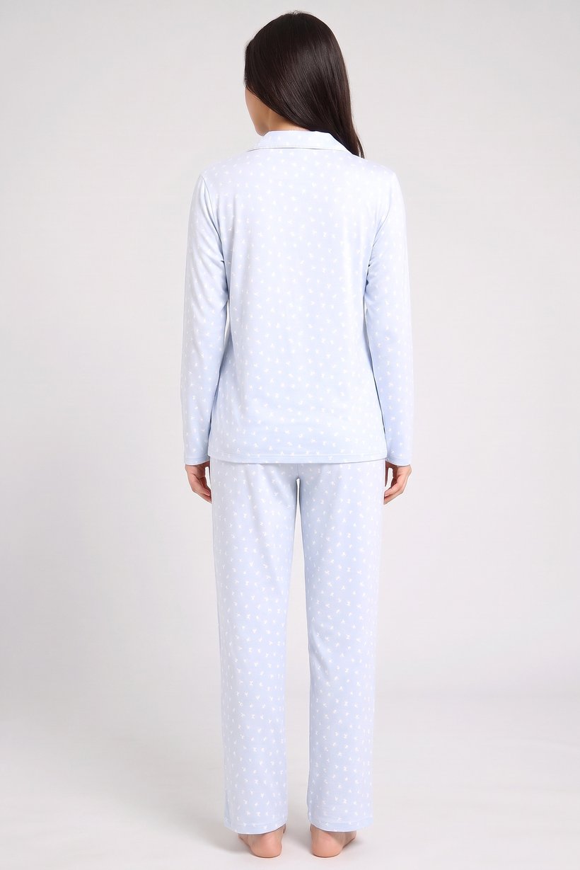 Women 2 Pieces Allover Print Long Sleeve Shirt With Pants Pyjama Set, Multicolor