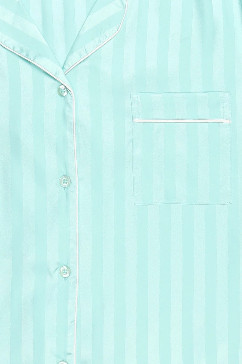 Women 2 Pcs Stripes Short Sleeve Top And Pants Pyjama Set, Mint