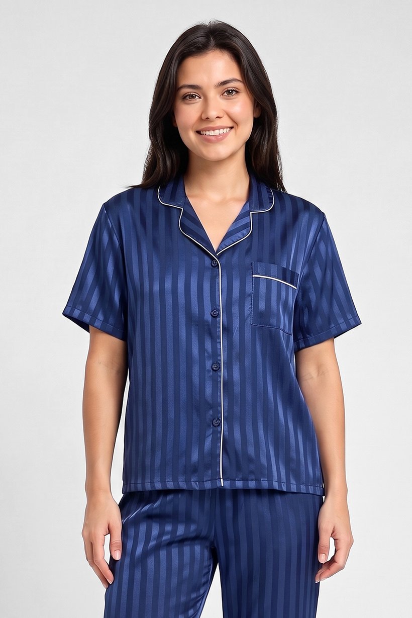 Women 2 Pieces Allover Print Short Sleeve Shirt With Pants Sleepwear Set, Multicolor