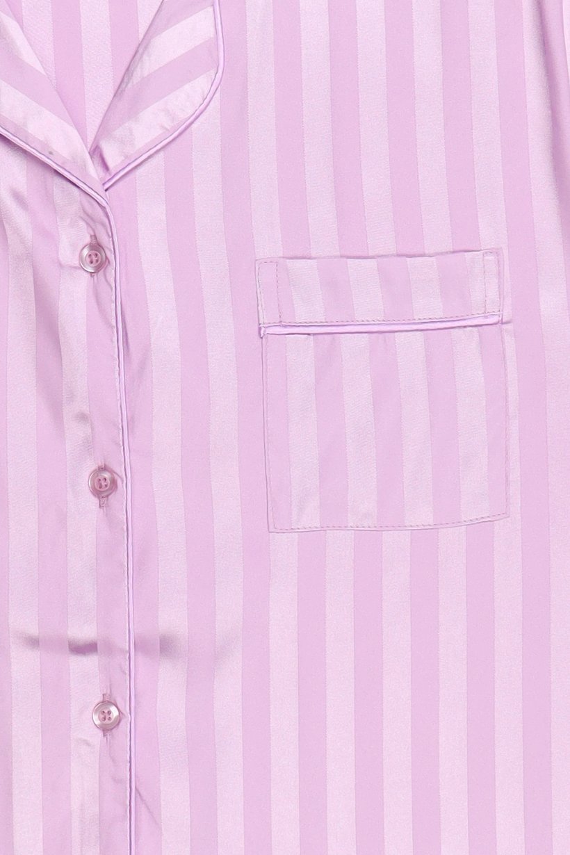 Women 2 Pcs Stripes Short Sleeve Top And Pants Pyjama Set, Light Purple
