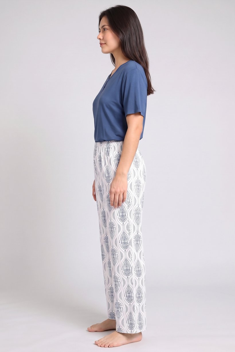 Women 2 Pieces Allover Print Top And Pants Pyjama Set, Multicolor