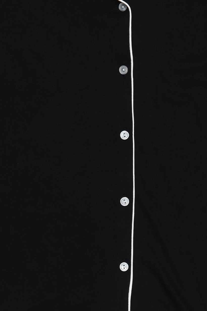 Women 2 Pcs Plain Long Sleeve Shirt And Pants Pyjama Set, Black