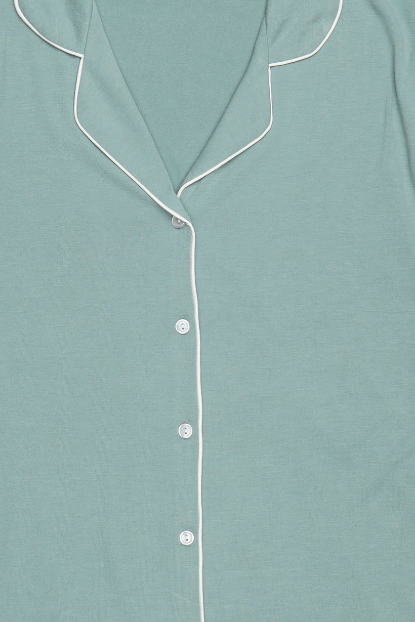 Women 2 Pcs Plain Long Sleeve Shirt And Pants Pyjama Set, Sage