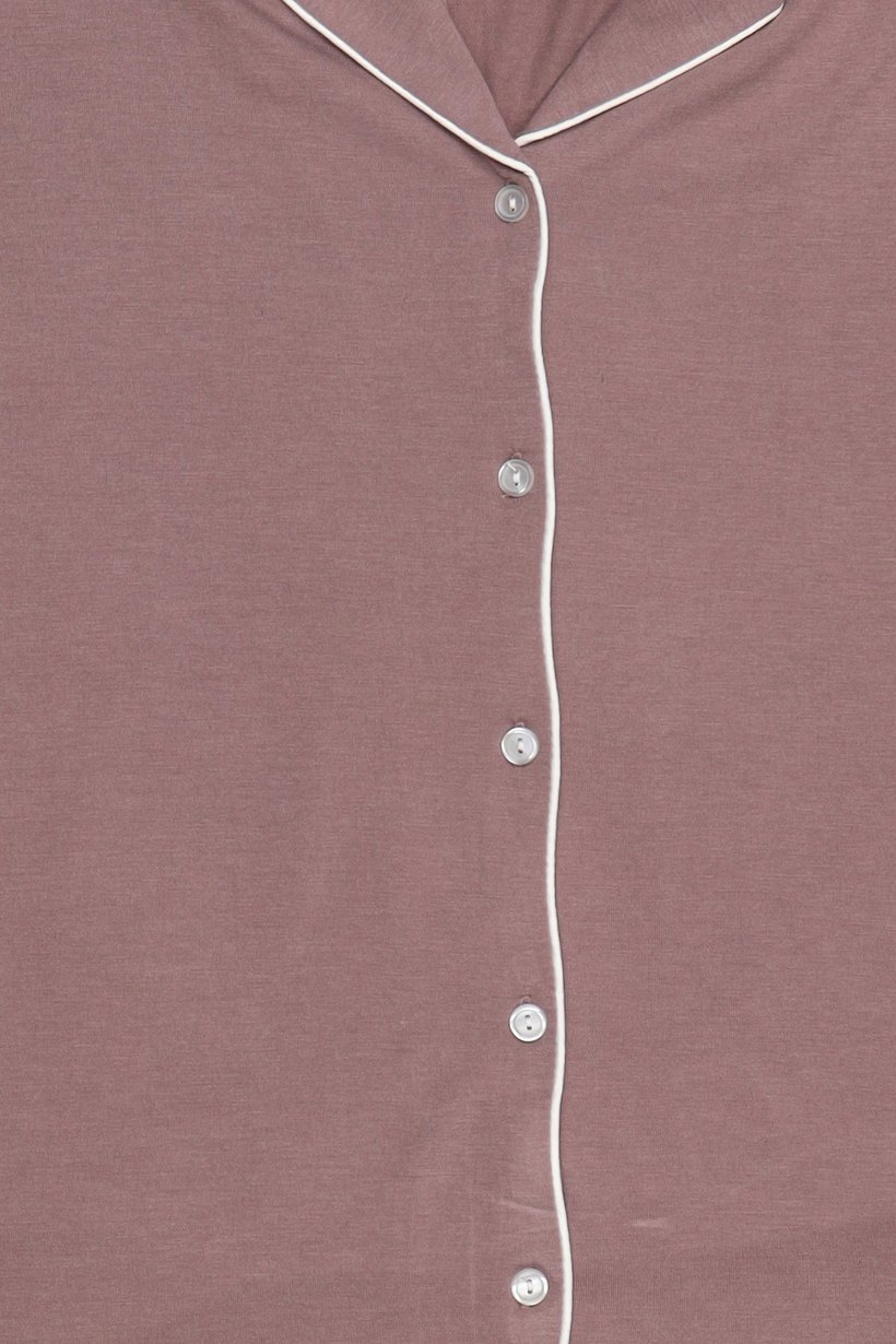 Women 2 Pcs Plain Long Sleeve Shirt And Bottom Pyjama Set, Mauve
