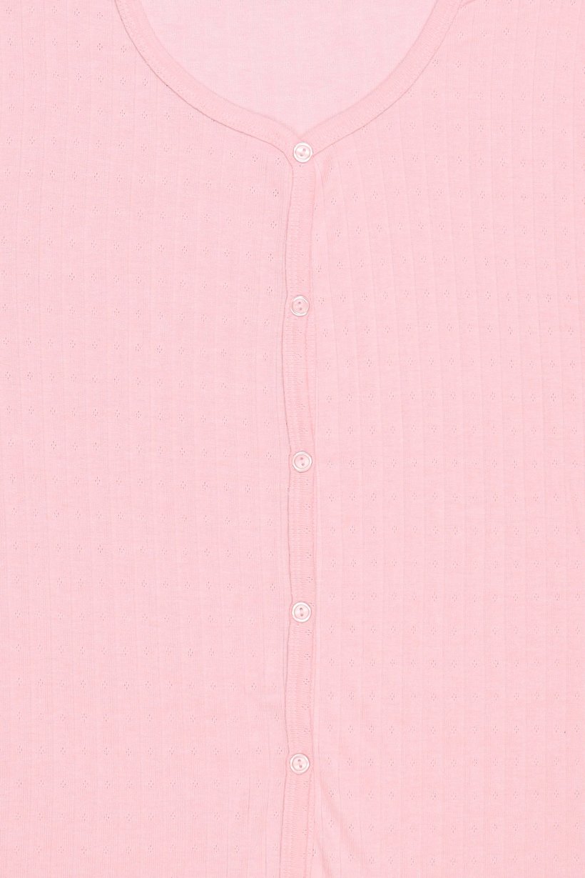 Women 2 Pieces Textured Long Sleeve Shirt With Pants Pyjama Set, Pink