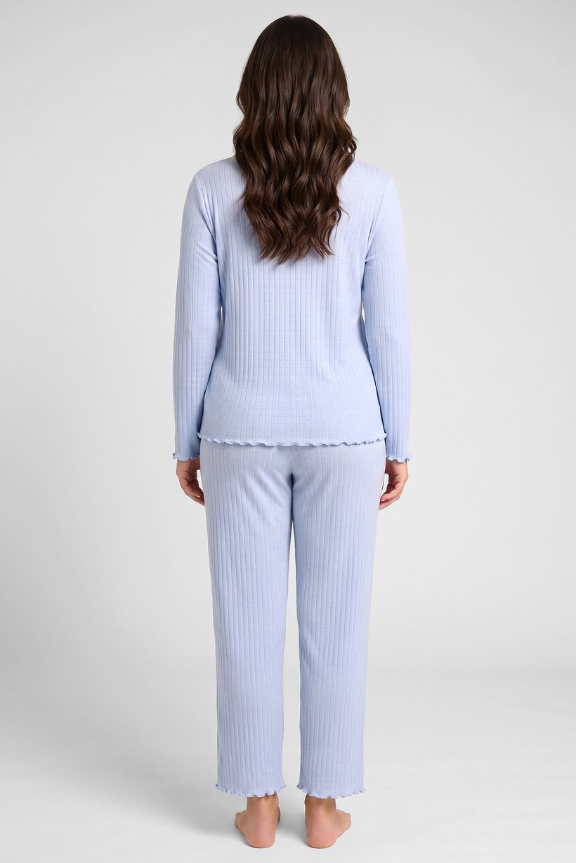 Women 2 Pieces Textured Top And Bottom Sleepwear Set, Blue