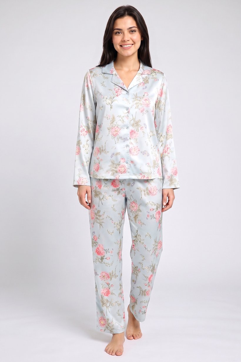 Women 2 Pcs Floral Print Long Sleeve Shirt And Bottom Pyjama Set, Multicolor