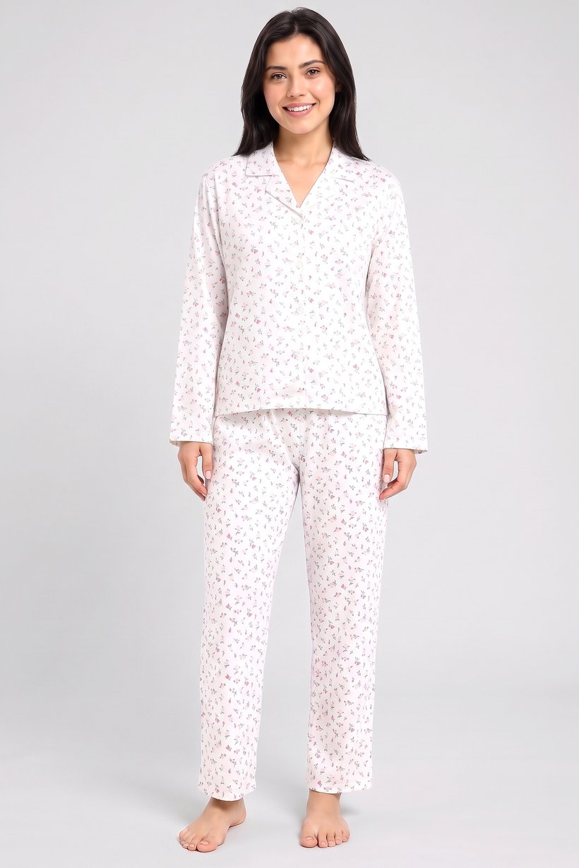 Women 2 Pcs Floral Print Long Sleeve Pyjama Top And Pants Set, Multicolor