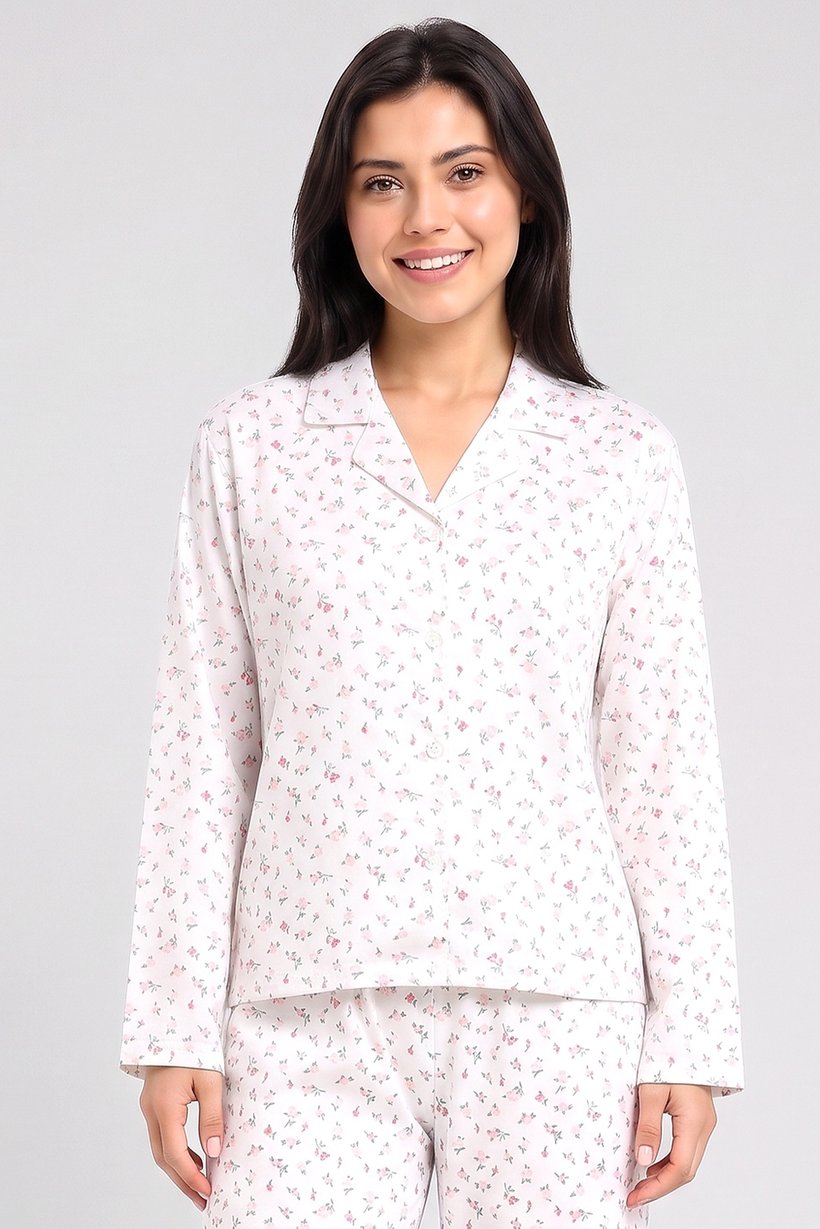 Women 2 Pcs Floral Print Long Sleeve Pyjama Top And Pants Set, Multicolor