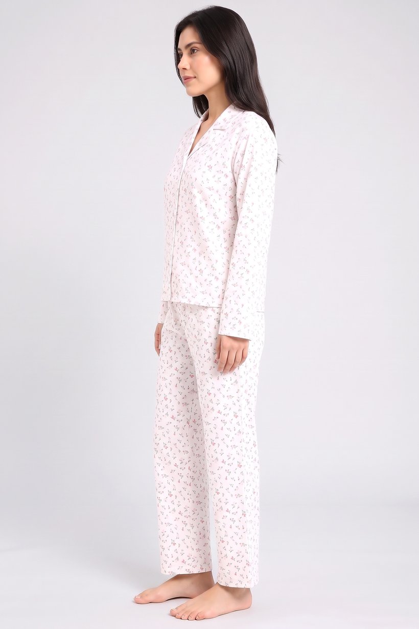 Women 2 Pcs Floral Print Long Sleeve Pyjama Top And Pants Set, Multicolor
