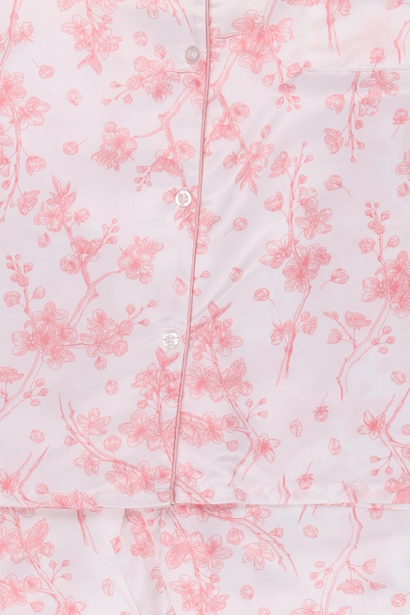 Women 2 Pieces Floral Print Long Sleeve Shirt With Pants Sleepwear Set, Pink