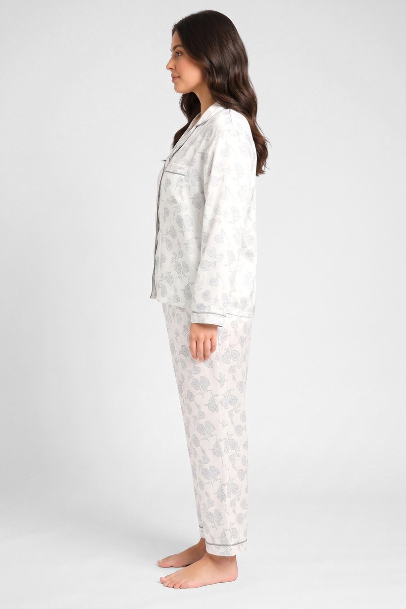 Women 2 Pieces Allover Print Long Sleeve Shirt With Pants Sleepwear Set, Multicolor