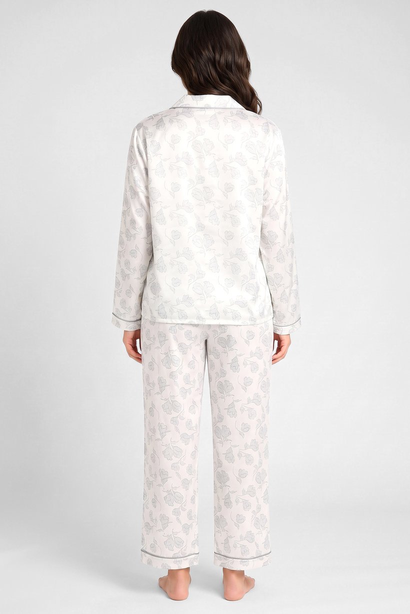 Women 2 Pieces Allover Print Long Sleeve Shirt With Pants Sleepwear Set, Multicolor