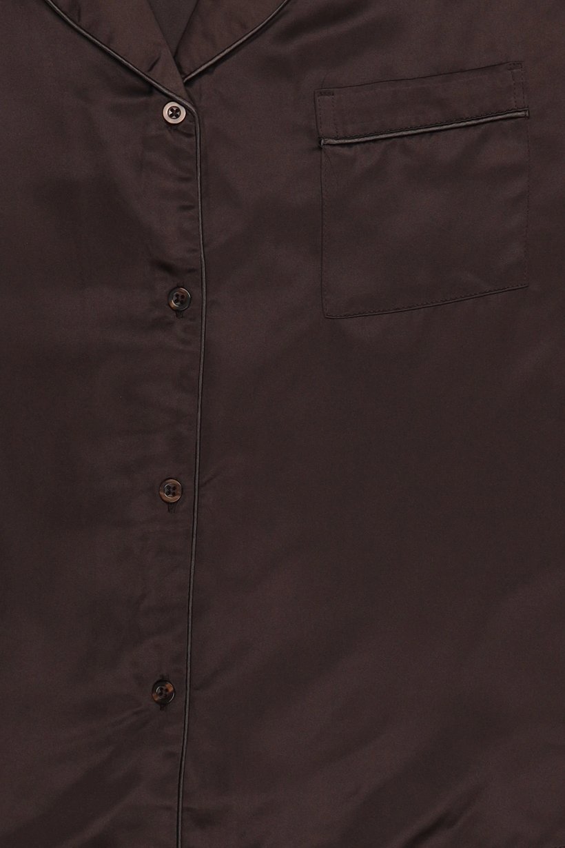 Women 2 Pcs Plain Long Sleeve Shirt And Pants Pyjama Set, Dark Brown