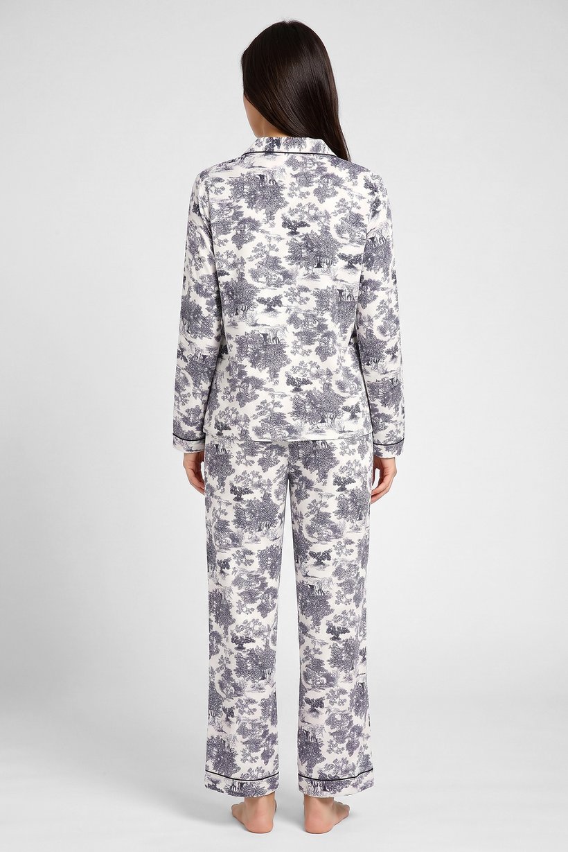 Women 2 Pieces Allover Print Long Sleeve Shirt And Pants Pyjama Set, Multicolor