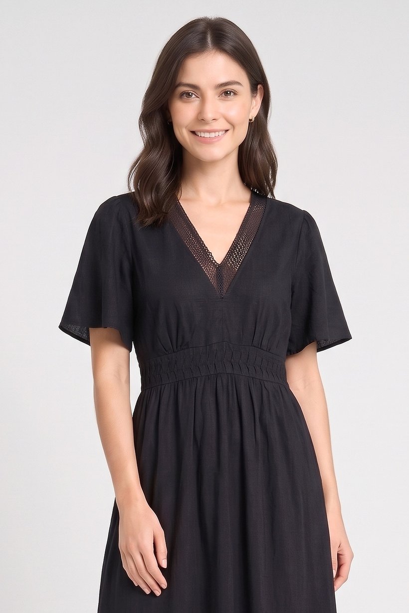 Women Plain Maxi Dress, Black