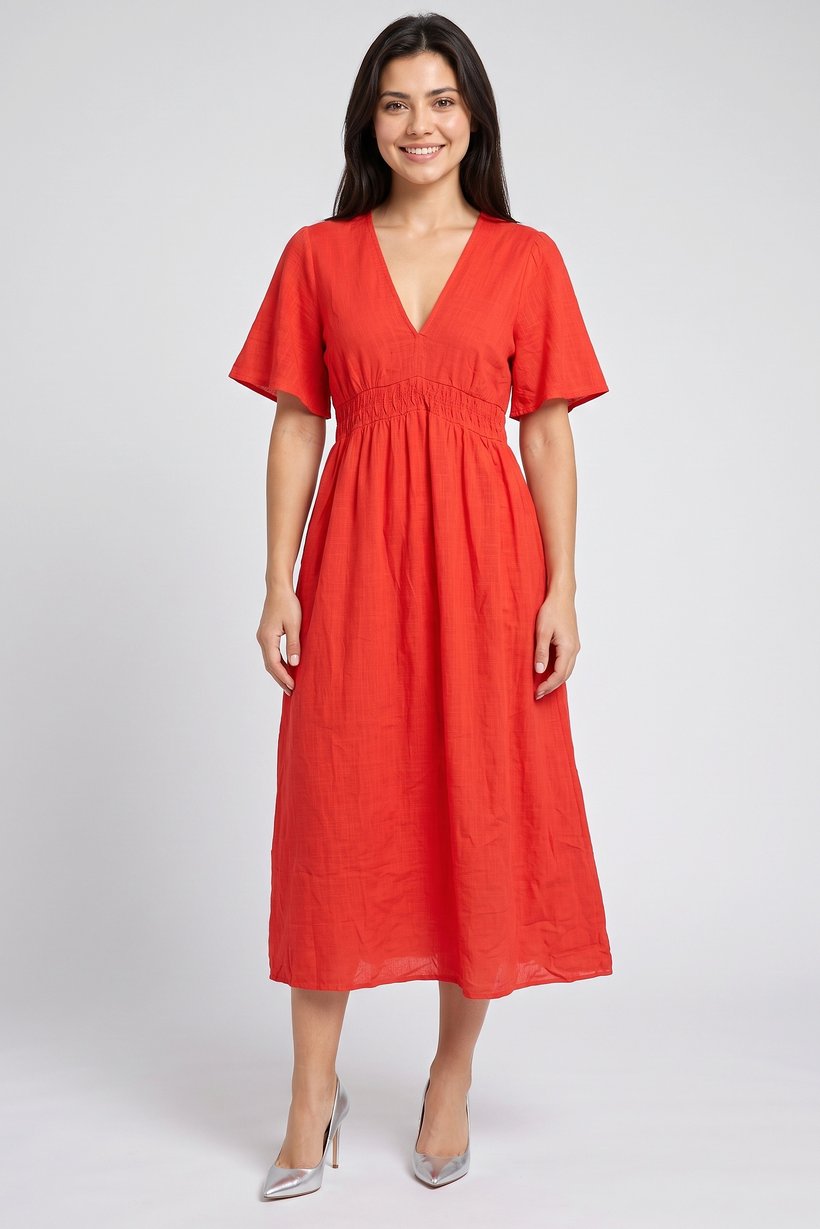 Women Solid Maxi Dress, Red