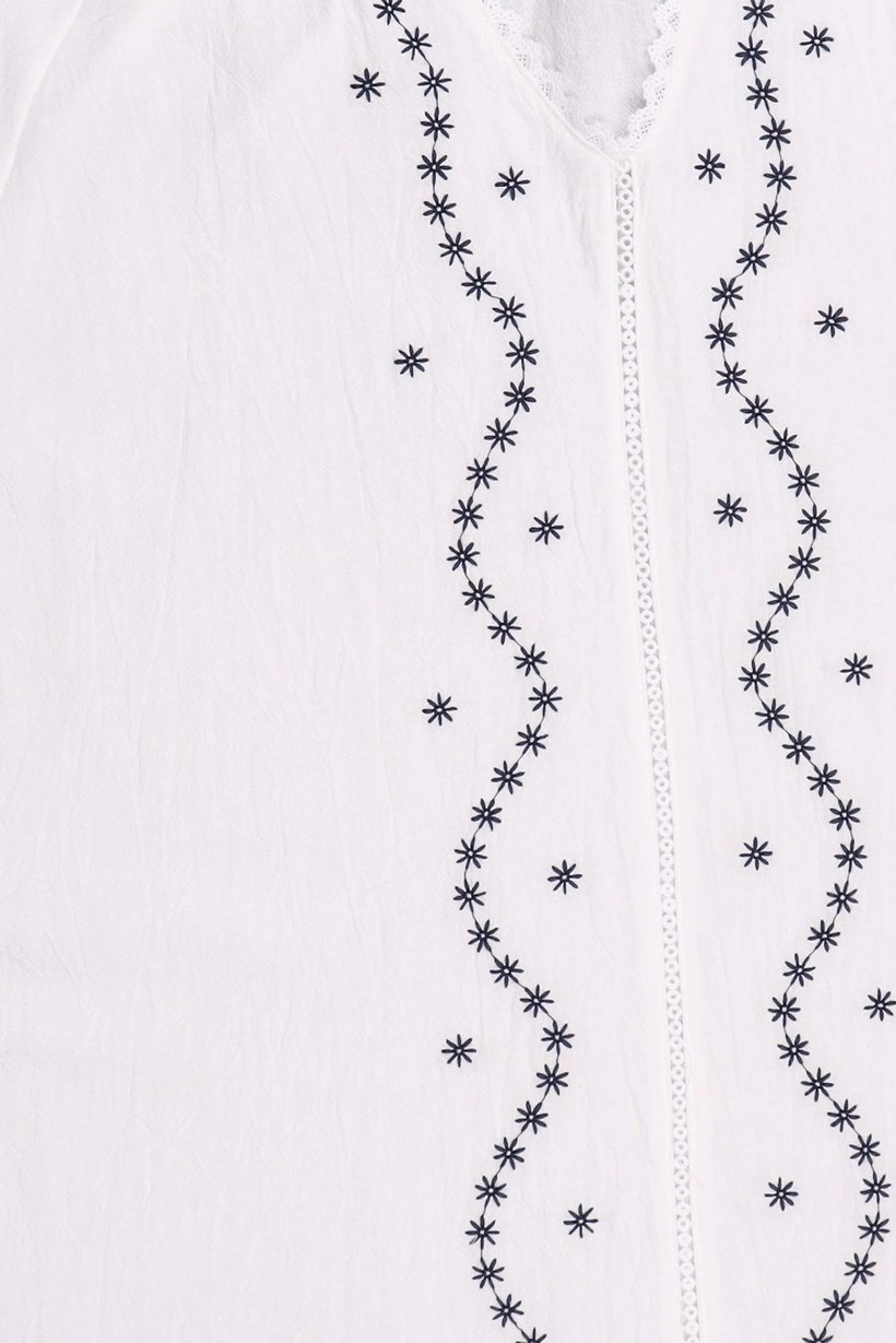 Women V-Neck Short Sleeve Embroidered Blouse, White
