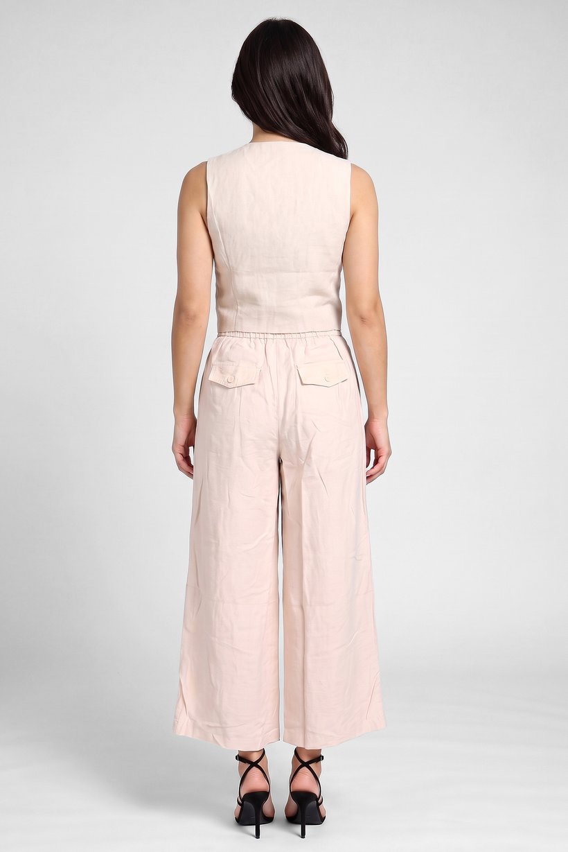 Women 2 Pcs Embroidered Sleeveless Waistcoat And Pant Set, Beige