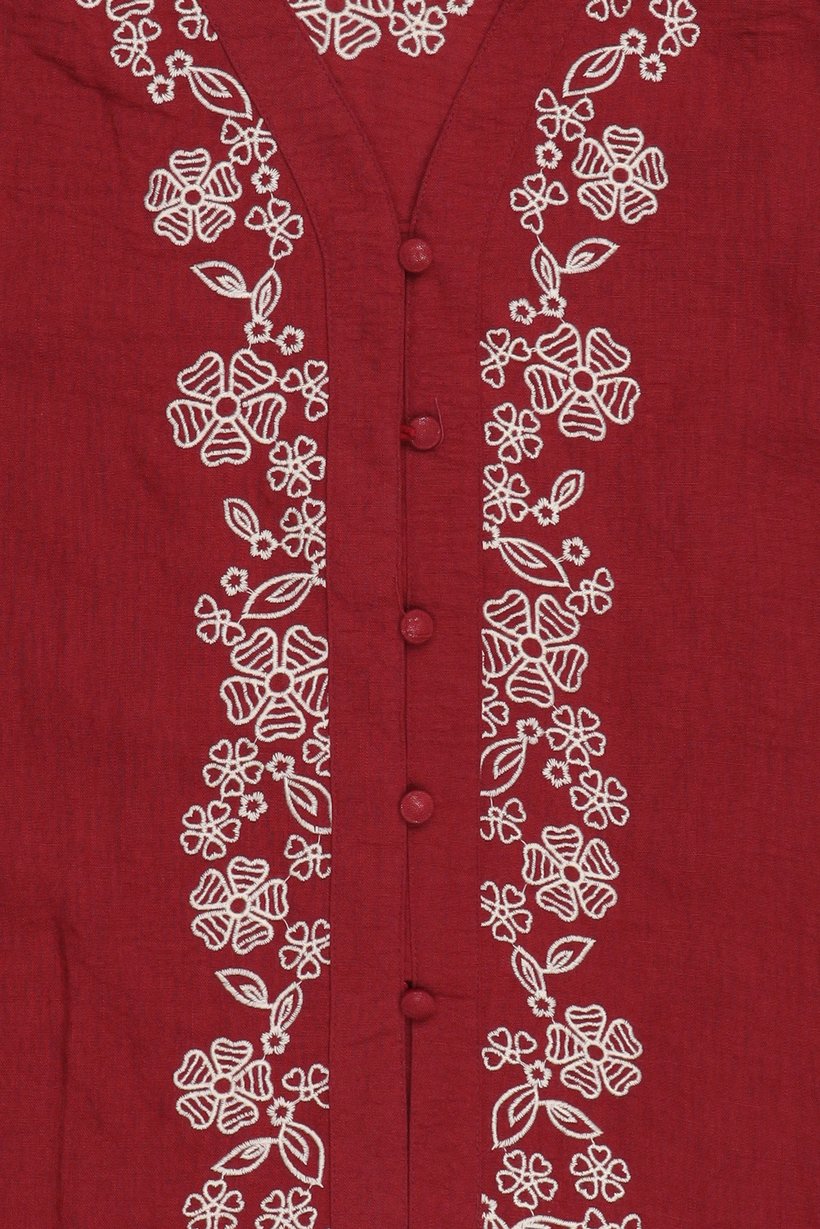 Women V-Neck Embroidered Long Sleeve Blouse, Maroon