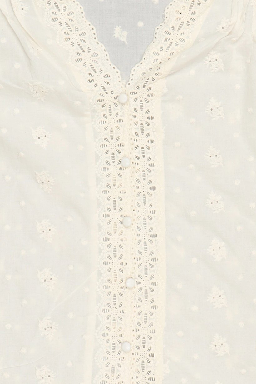 Women V-Neck Long Sleeve Textured Blouse, Cream