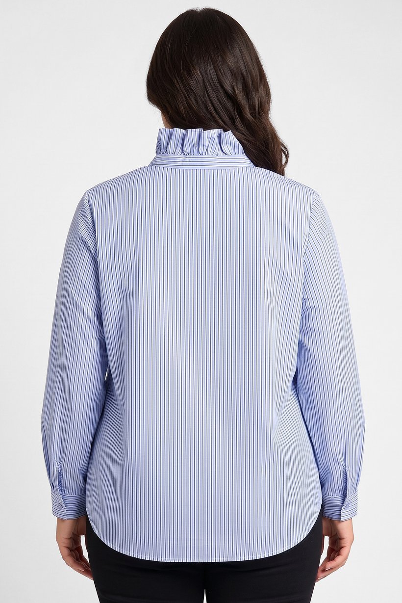 Women High Neck Long Sleeve Stripe Shirt, Light Blue