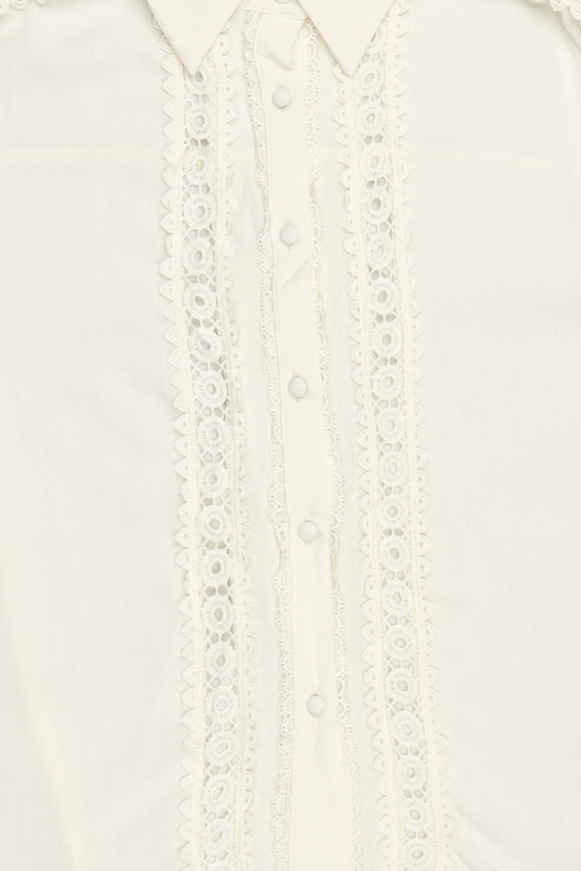 Women Pointed Collar Long Sleeve Shirt, Cream