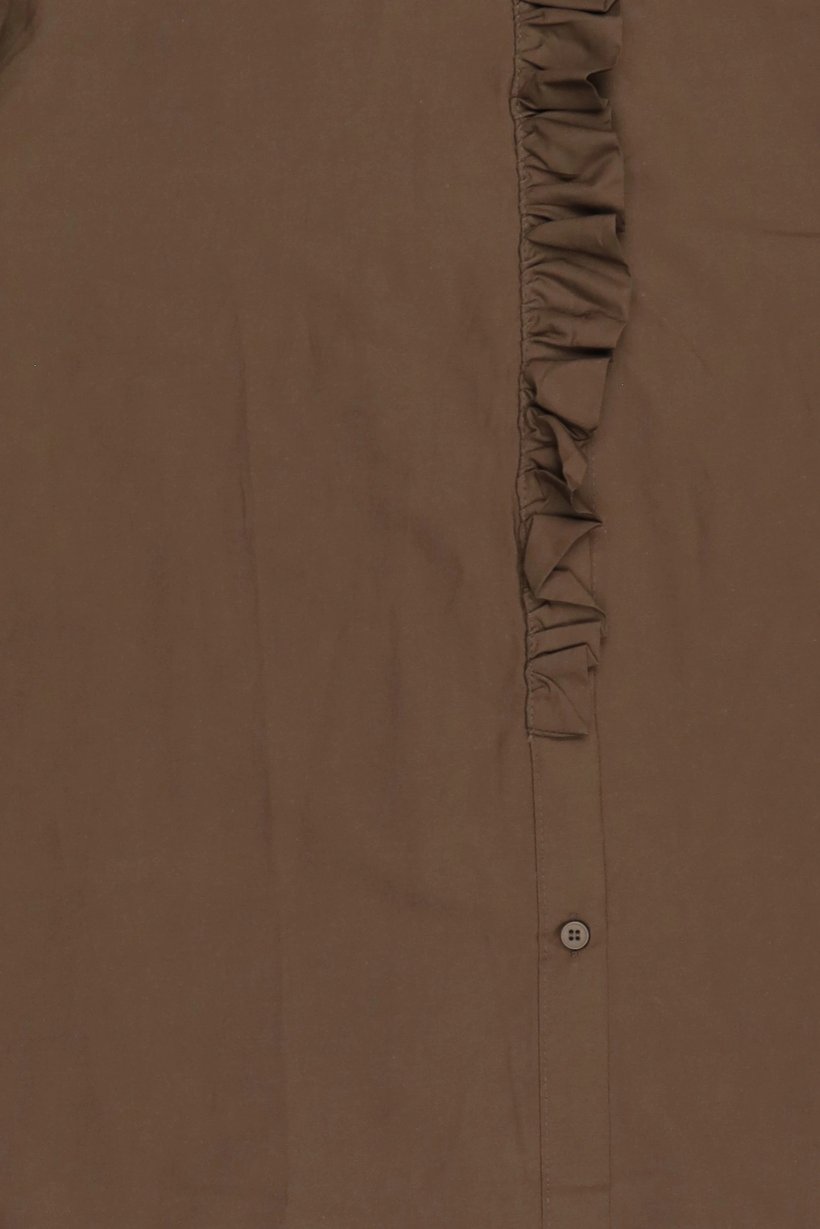 Women Ruffle Neck Long Sleeve Solid Blouse, Brown