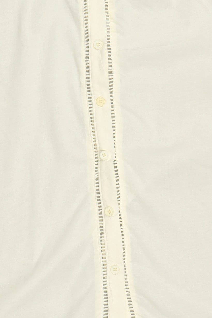 Women Ruffle Neck Long Sleeve Embroidered Shirt, Cream