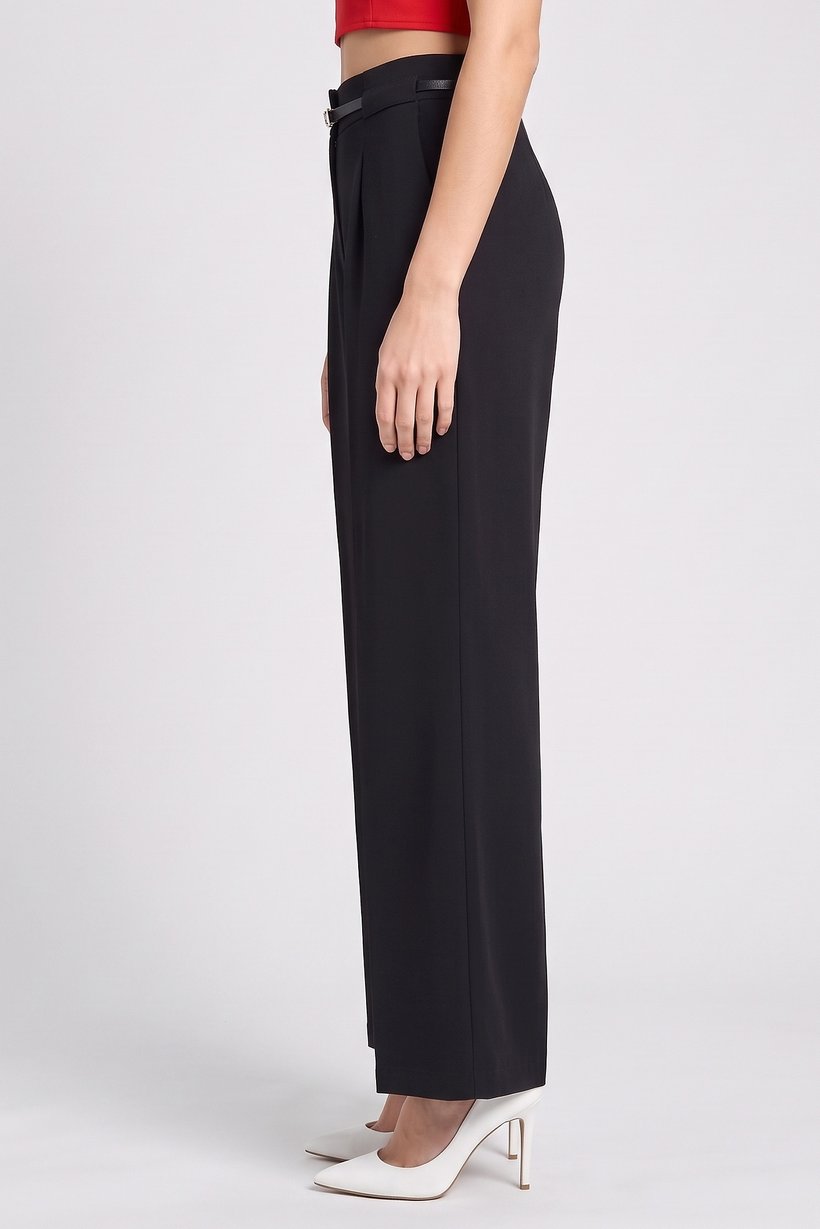 Women Regular Fit Plain Wide Leg Pants, Black