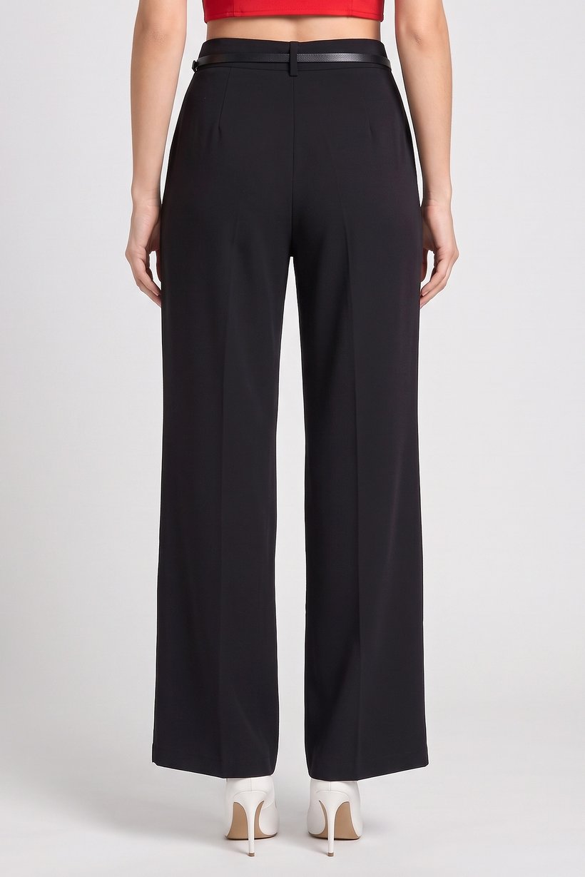 Women Regular Fit Plain Wide Leg Pants, Black