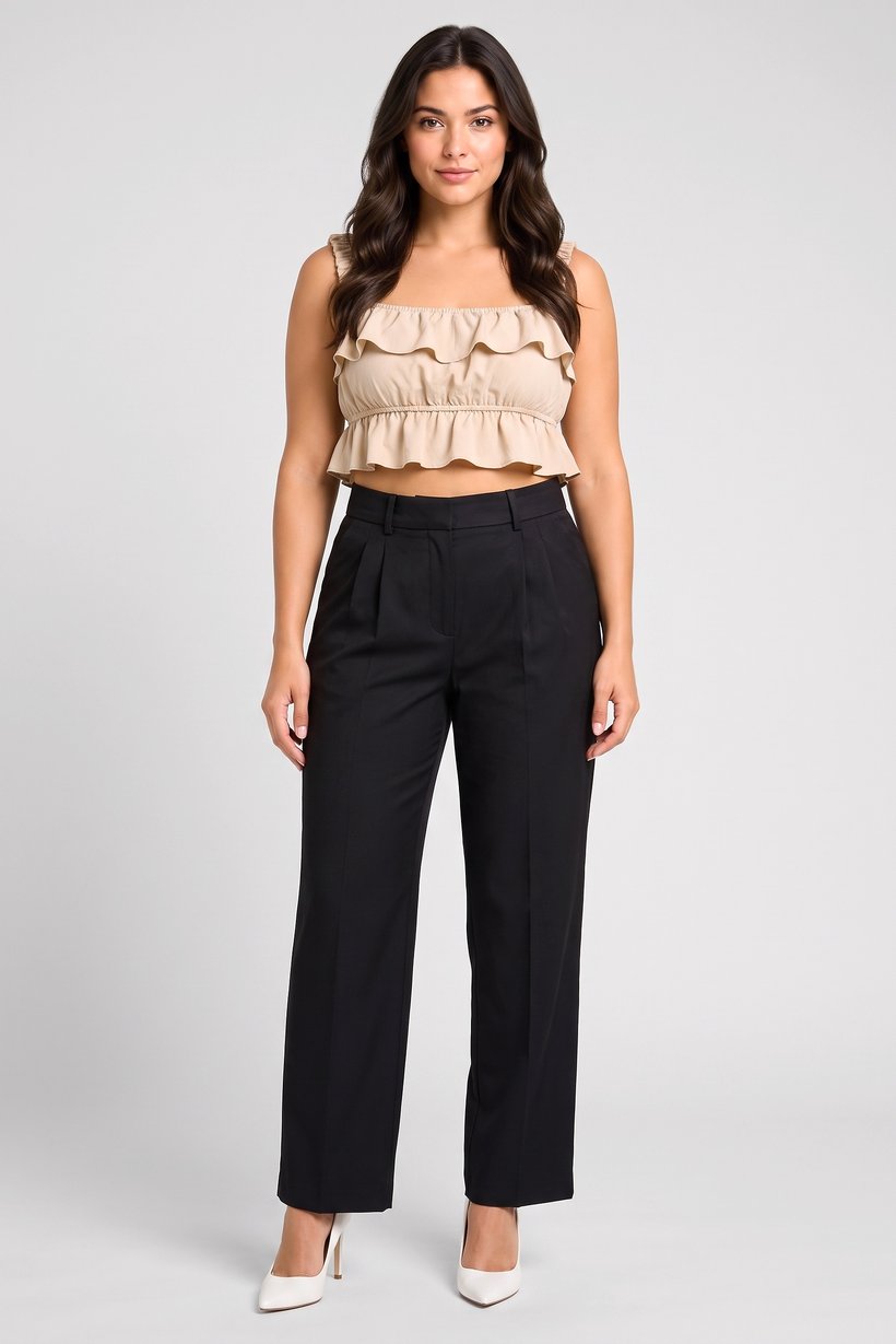 Women Regular Fit Plain Wide Leg Pants, Black