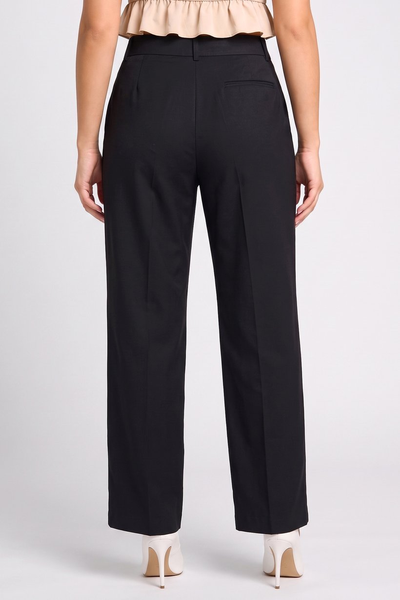 Women Regular Fit Plain Wide Leg Pants, Black