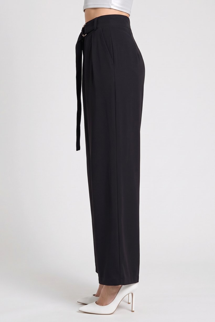 Women Regular Fit Plain Straight Leg Pants, Black