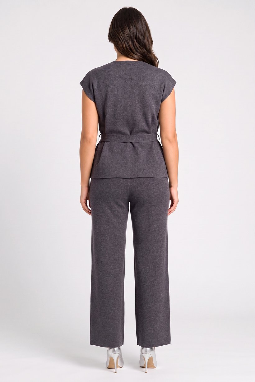 Women 2 Pieces Knitted Sleeveless Co-Ord Set, Charcoal