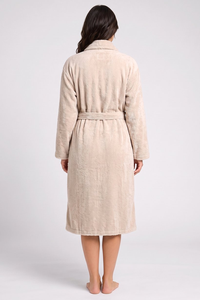 Women Textured Bath Robe, Beige