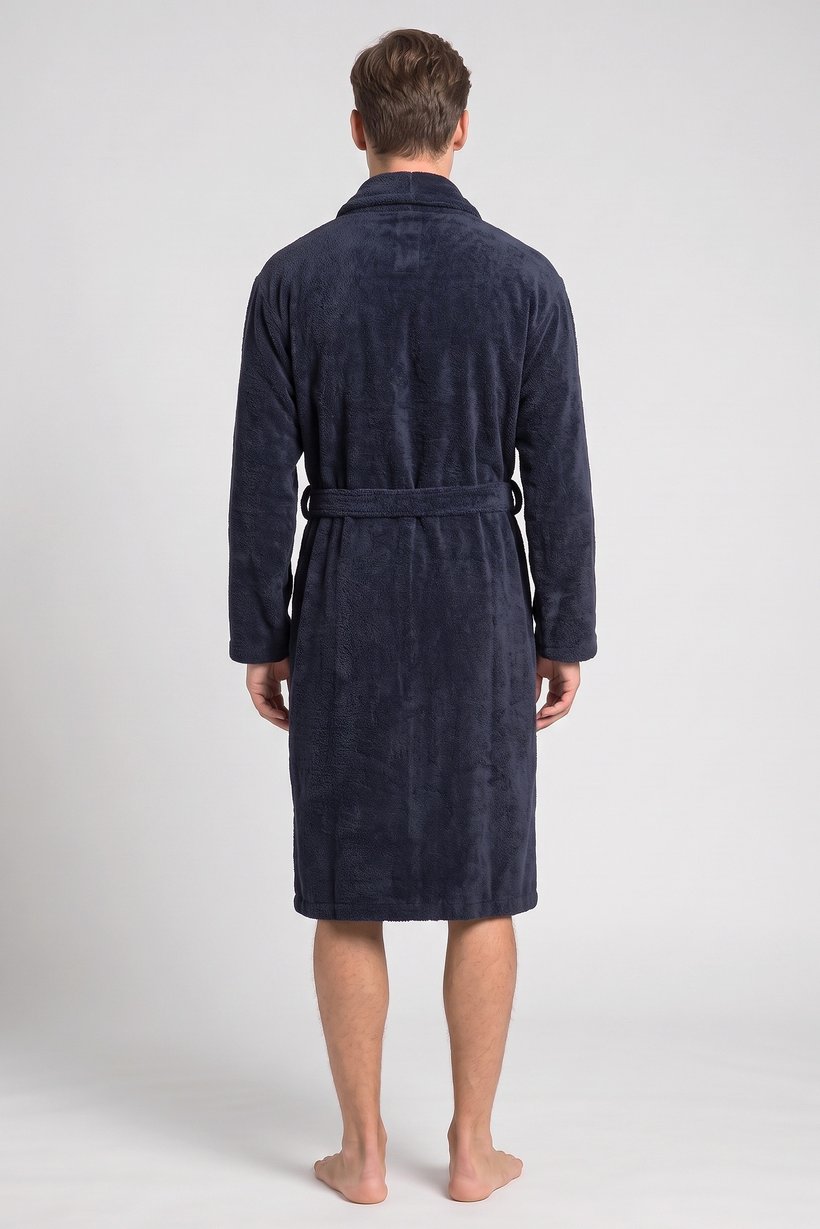 Men Textured Bath Robe, Dark Navy