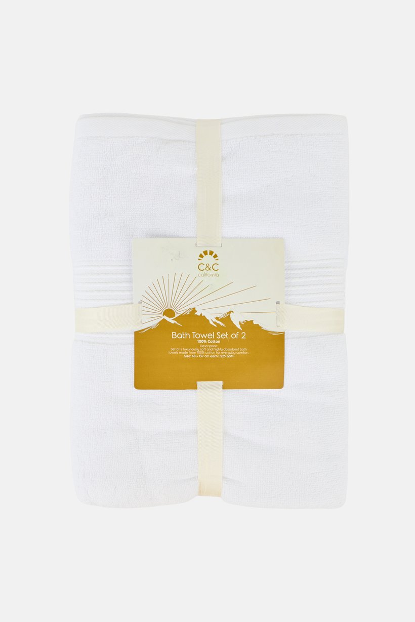 2 Pieces Textured Bath Towel, White