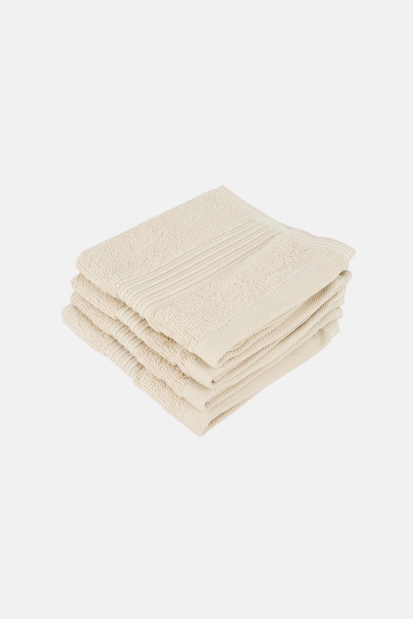 4 Pieces Textured Face Towel Set, Beige