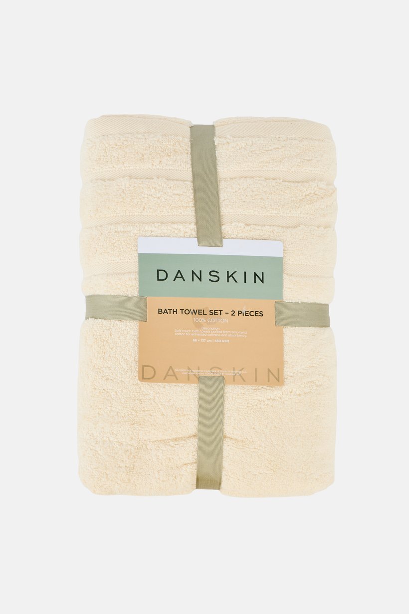 2 Pieces Textured Bath Towel, Beige